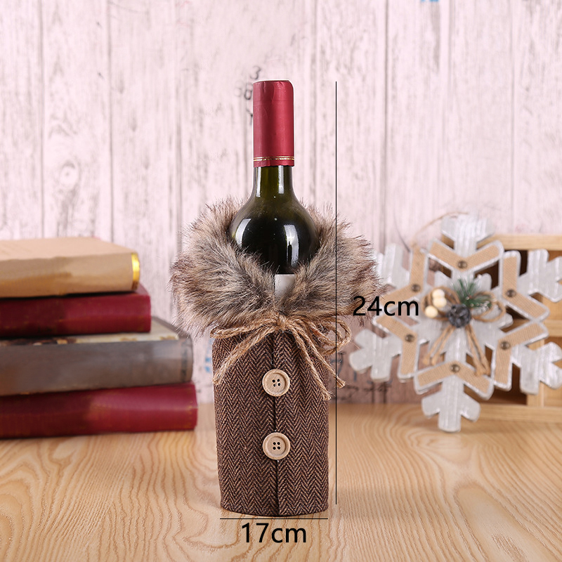 17*24Cm Linen Wine Bottle Covers With Fur Champagne Bottle Covers For Year Christmas Party Event Table Ornaments