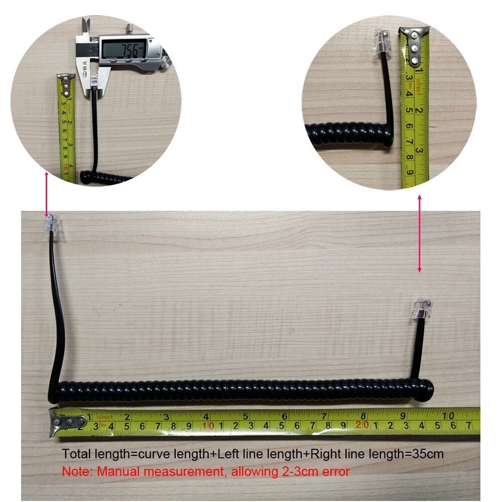 10Pcs 35Cm Telefoonsnoer Rechtzetten 2M Microfoon Ontvanger Lijn RJ22 4C Connector Koperdraad Telefoon Volume Curve handset Kabel