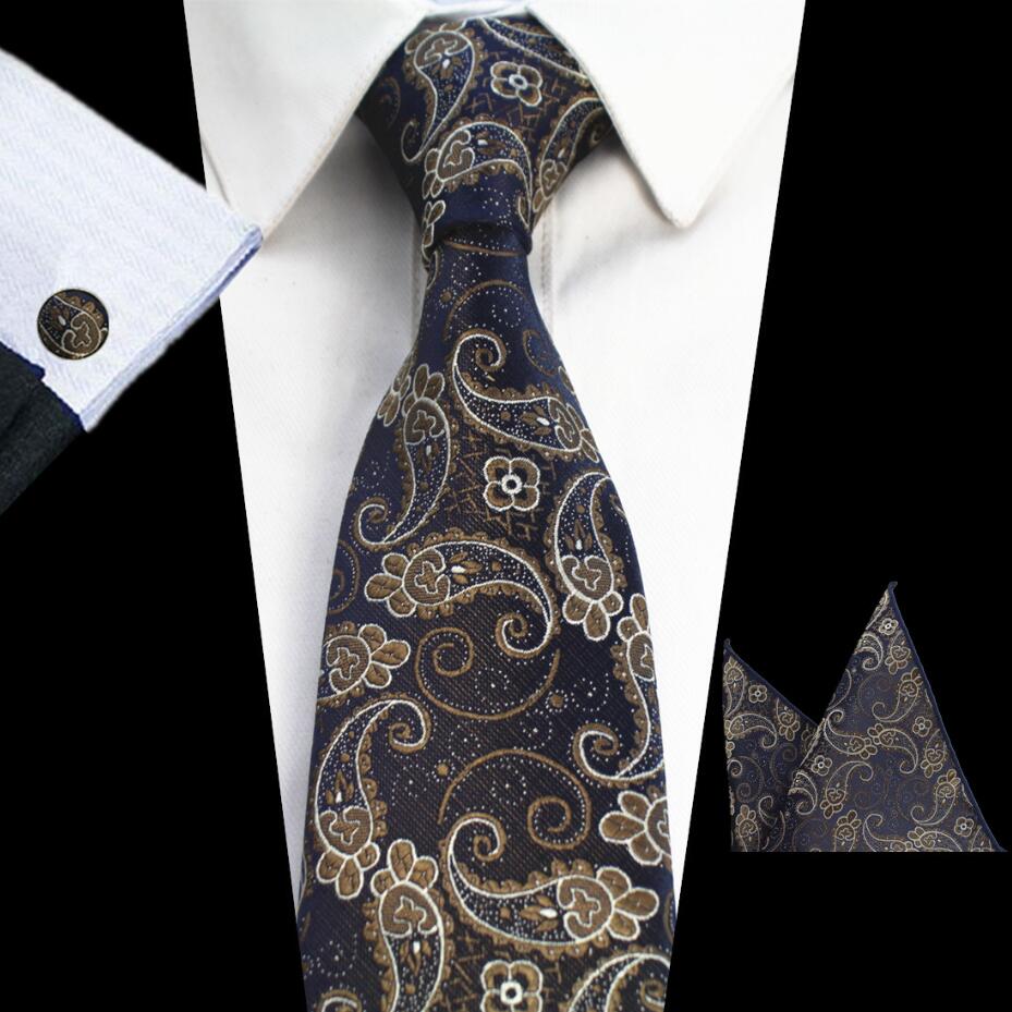 Rbocott 8cm conjuntos de gravata novo design para homem xadrez & dot & paisley gravata lenço abotoaduras define negócios festa de casamento pescoço laços: 12