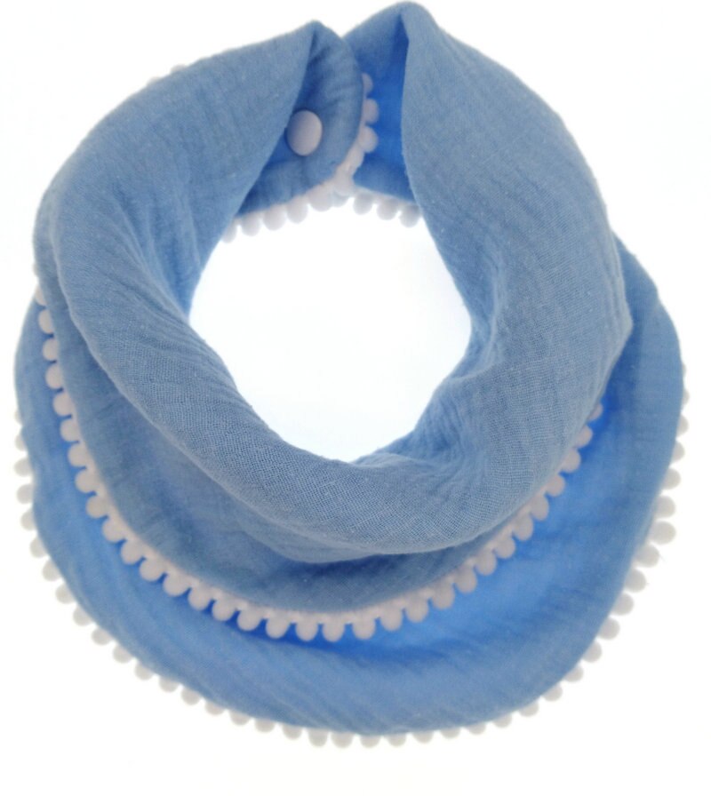 Bibdanna | Katoenen Mousseline Bib | Pompom Bibdanna | Shabby Chic | Baby Meisje | Geslacht Neutrale: blue