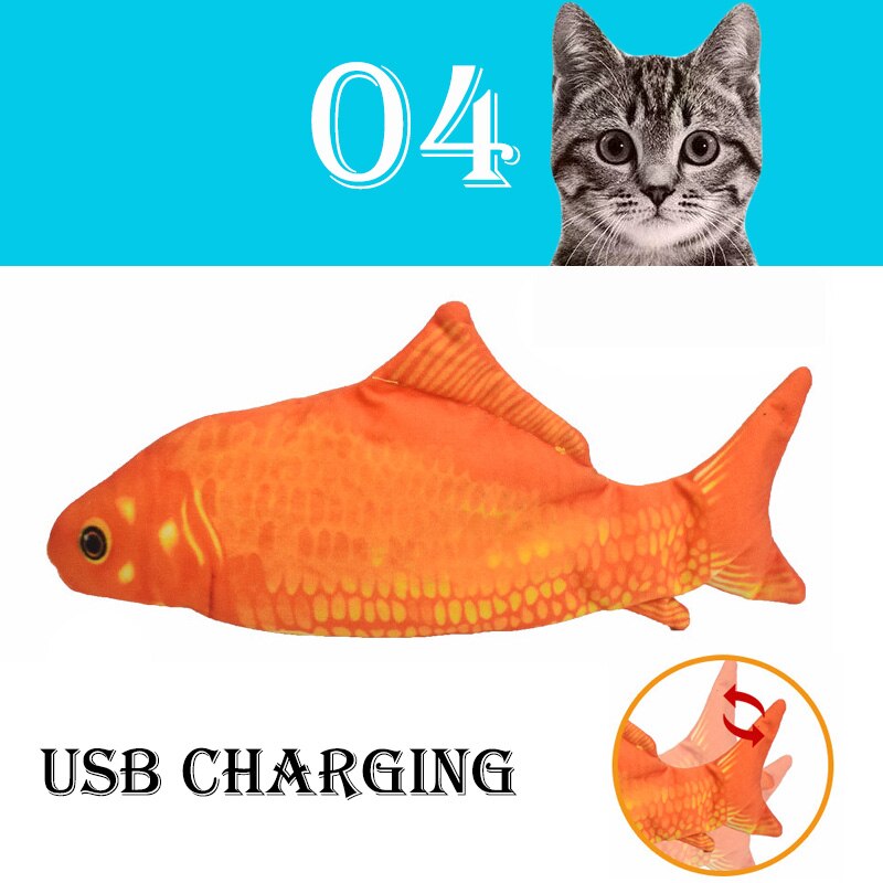 Juguete electrónico interactivo con forma de pez para gatos, juguete de simulación con carga USB, suministros para mascotas: 04