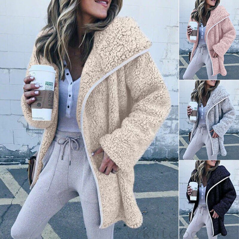 Vinter dame jakker kåpe dame varm genser cardigans dame fleece imitert pels hettegenser yttertøy manteau femme plus str.