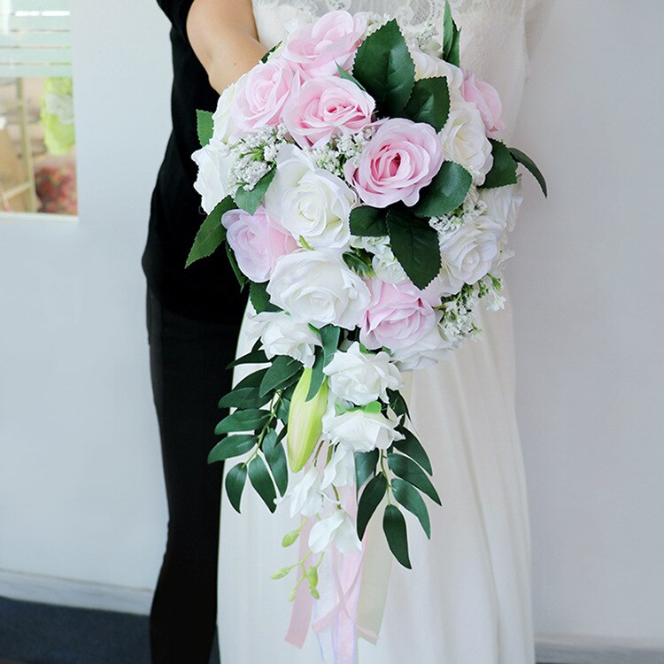 Popodion Hochzeit Strauß Braut Strauß Wasser Tröpfchen Mit Blumen Hochzeit Blumen Braut Blumensträuße war10151: Rosa
