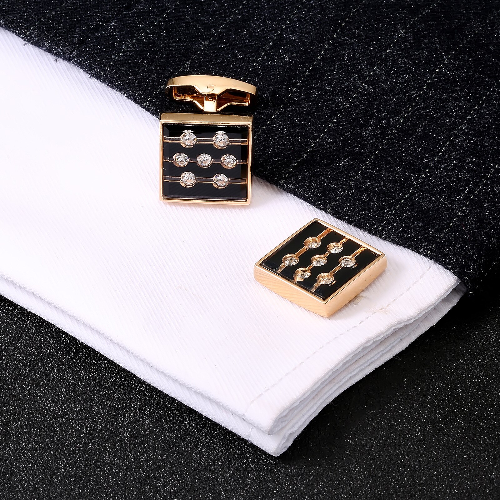 Rose Gold Simple French Cufflinks High Rhinestones Shirt Cuff Links Mens Jewelry