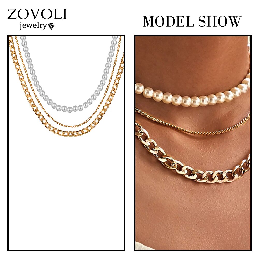 ZOVOLI Kpop Perle Perlen Halsband Halskette Doppel Layered Gold Ketten Perle Anhänger Halsketten Für Frauen Trendy Schmuck: ZLNA1474