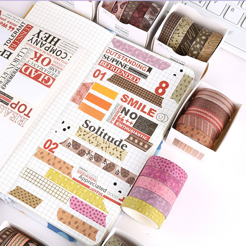 5 uds cintas Washi básicas Scrapbooking conjunto de cintas Washi suministros escolares Cinta Adhesiva Decorativa otoño papelería Cinta adhesiva