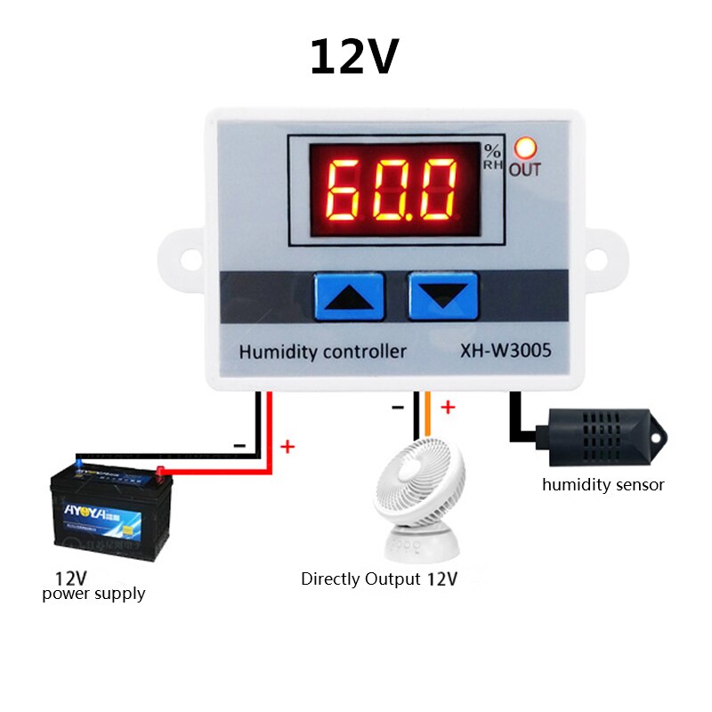 KT3010 XH-W3005 Digital Hygrostat Humidity Controller Humidity Control Switch Hygrometer 0%~99%RH with Humidity Sensor