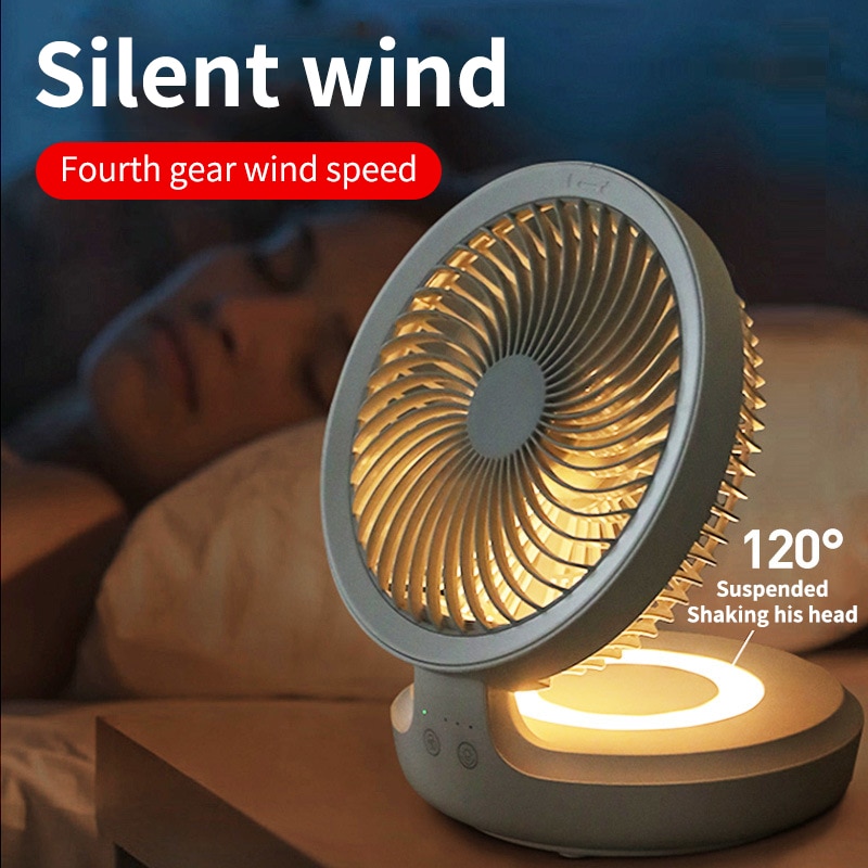 wall-mounted wireless portable fan 4000 mAh super long standby mute foldable fan with night light shaking head mini fan