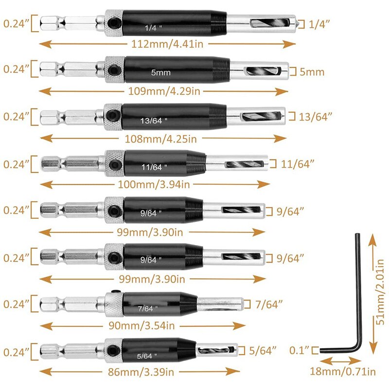 jeu de trépans de carottage à charnière auto-centrante (16 pièces) avec poinçon central automatique (1PC) pour le travail du bois