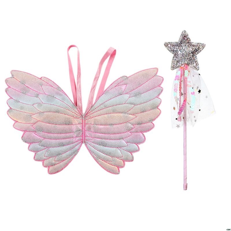 Cute Children Costumes Performance Props Gradient Color Butterfly Princess Angel Wings Fairy Stick Kids Dress Up Playing Toys