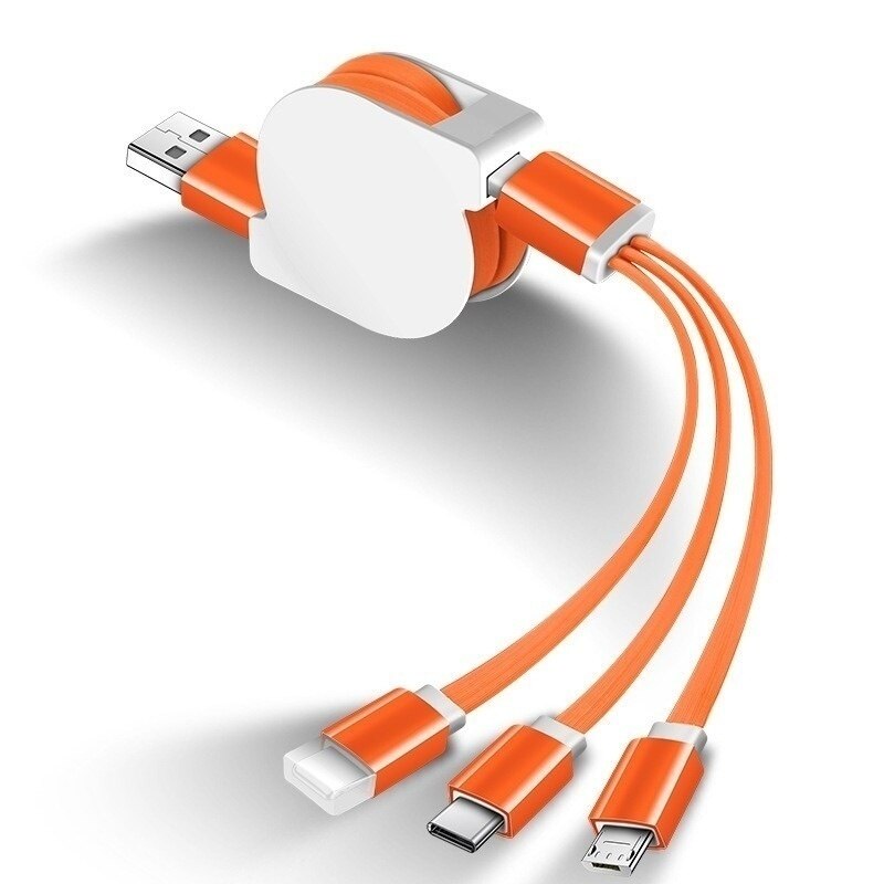 3 em 1 cabo de carregamento de corrente chave viagem portátil curto cabos para o tipo c micro usb iphone cabo de carregamento rápido para todos os smartphones: C02000222-orange