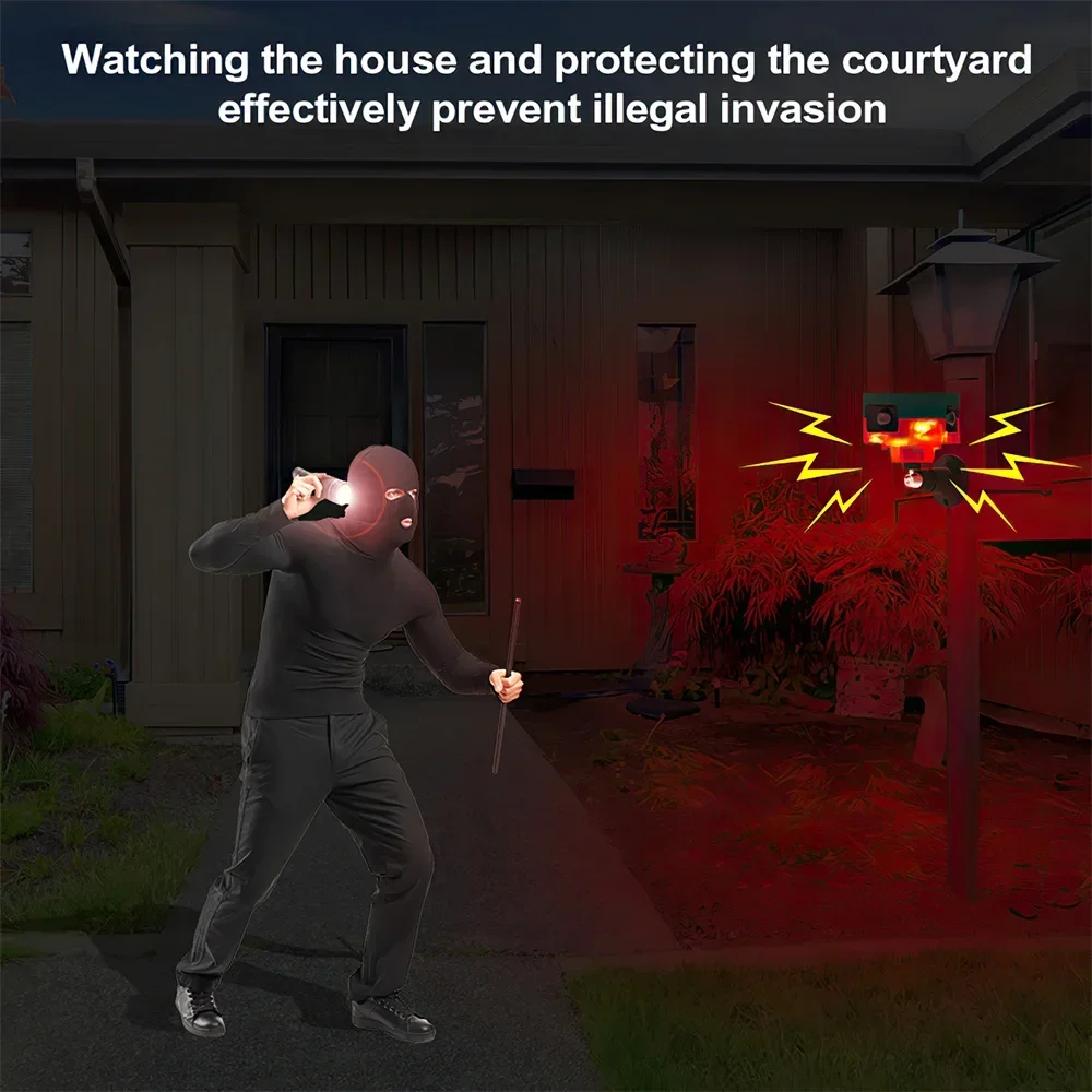 Solar Infrared Motion Sensor Alarm Detector Waterproof Outdoor Animal Repeller Security Alarm 129dB Dog Barking Gunshots Sound