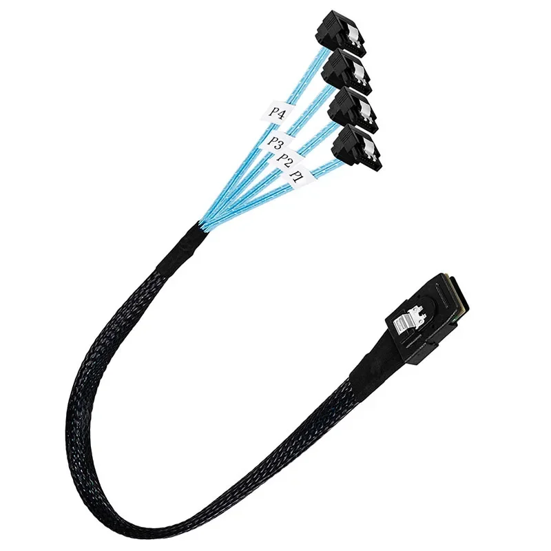 Cable convertidor interno Mini SAS SFF-8087 a 4 SATA 3,0 en ángulo recto, Cable de servidor de disco duro de 36 pines a 4 SATA de 7 pines y 6Gbps