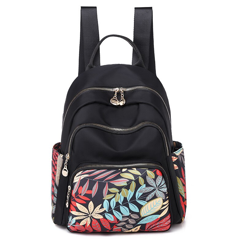 Backpack Female Multi-layer Leisure Oxford Backpack National Elephant Print Large Capacity Backpack for School Girls: Leaf