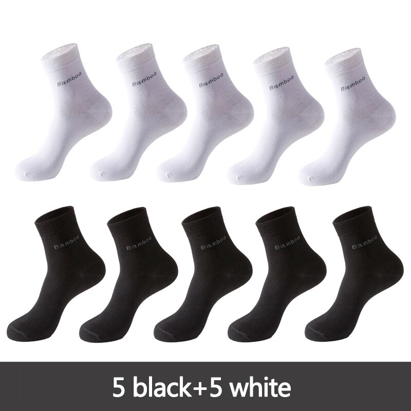 Chaussettes en bambou à bout sans couture pour hommes, décontractées, souples, pour le travail, l'athlétisme et la randonnée: 5 black 5 white