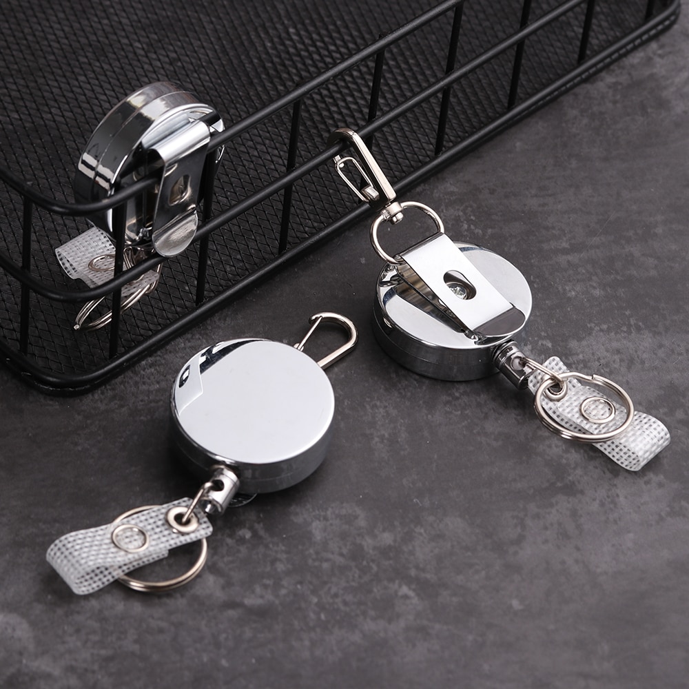 Retractable Pull Ring ID Lanyard Name Card Holder Reverse Label Reel Belt Clip Metal Metal Shell Covers