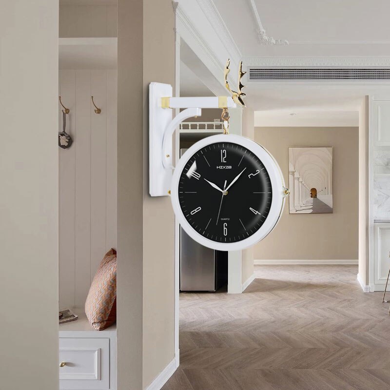 Relojes de pared redondos de doble cara, Relojes de pared de doble cara, reloj de pared Vintage Retro, decoración del hogar, marco de Metal, cubierta de esfera de cristal