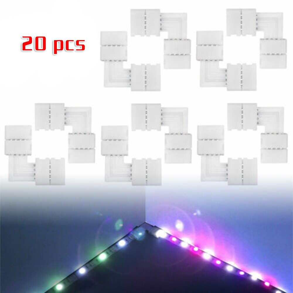 20 stk 10mm l-formet koblingsadapter 4 pinner til 3528/5050 smd rgb ledet lyslist til rektangler firkanter hjørneseksjoner