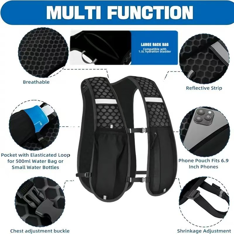 Lichtgewicht hardloopvest rugzak outdoor sport hydratatievest heren dames reflecterend wandelen fietsen waterfles borsttas