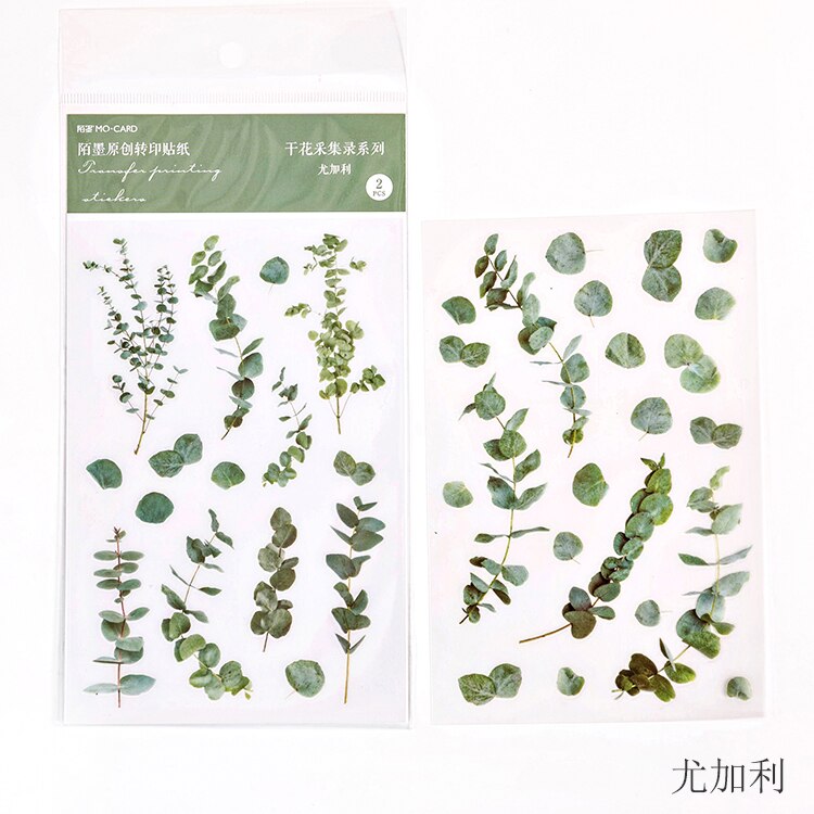 2 pcs/pack Natural Iris Daisy Flower Transfer Printing Stickers Transparent PVC Material Flowers Leaves Green Plants Stickers: 4