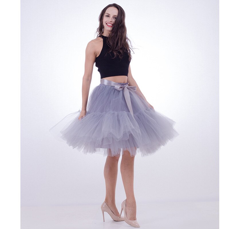 Falda plisada por debajo de la rodilla para Mujer, falda de tul de 5 capas de 60cm, Estilo Vintage, para boda, Lolita: Grey
