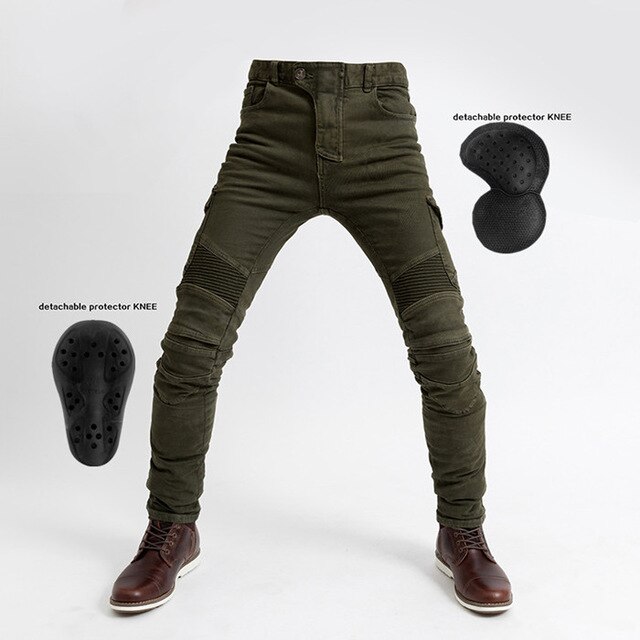 MOTO-PANTS motorcycle riding jeans for men and women, motorcycle trousers for fall protection, wear-resistant cycling pants: Green / S