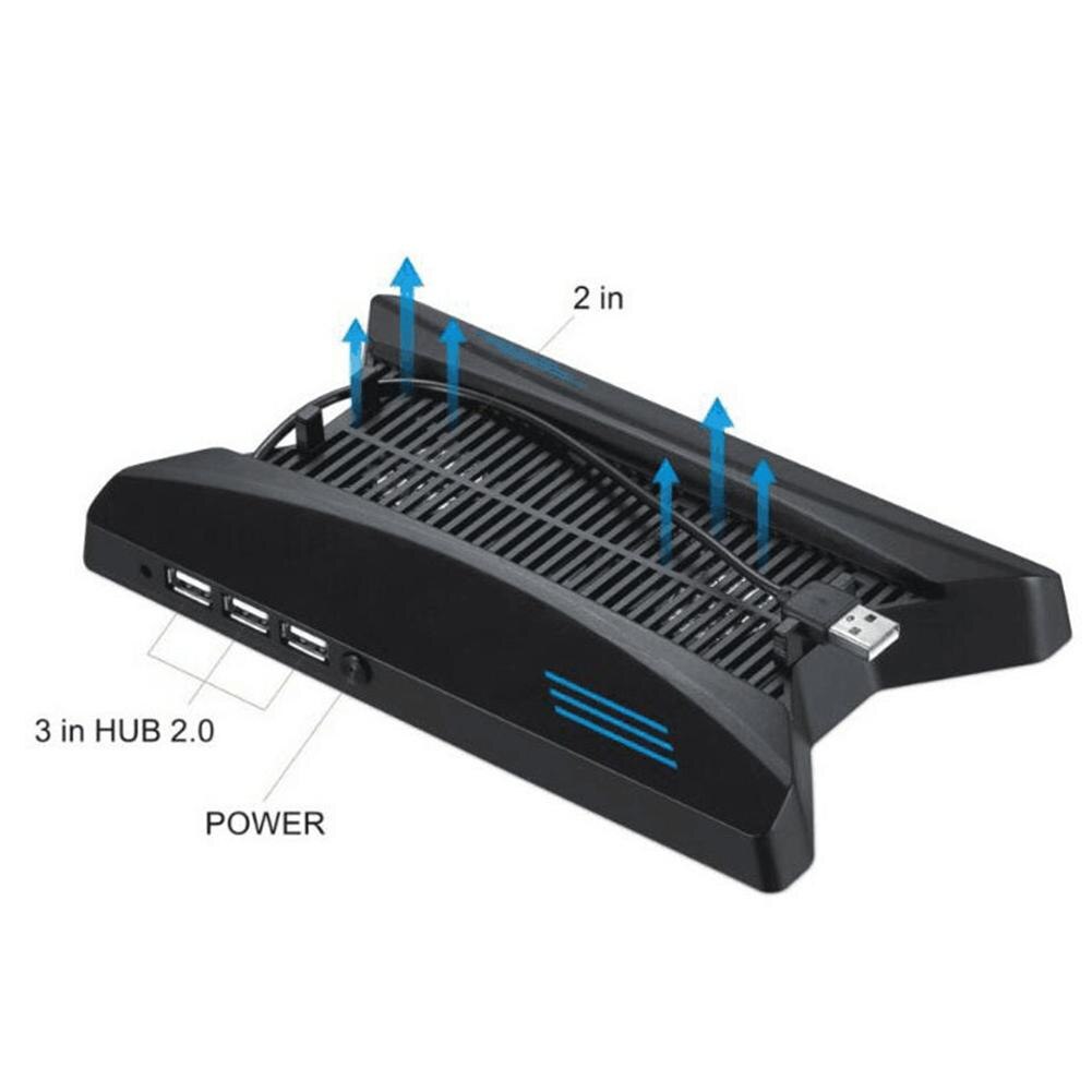 Vertikaler ständer aus abs-kunststoff mit lüfter und /3 sb hubs für playstation  ps4 pro-konsole, erweitert um 3 usb-anschlüsse und 2.0 steckdosen