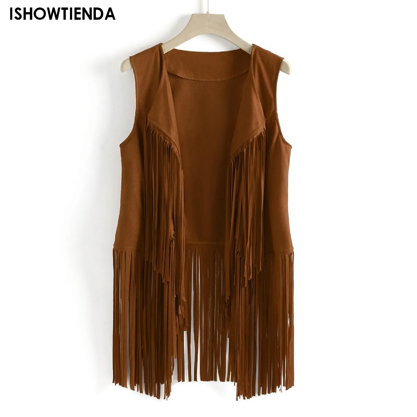 Women Faux Suede Vest Ethnic Sleeveless For Jacket Fringe Tassels Hippie Open Front Cardigan Vintage Waistcoat Vest Cardigan