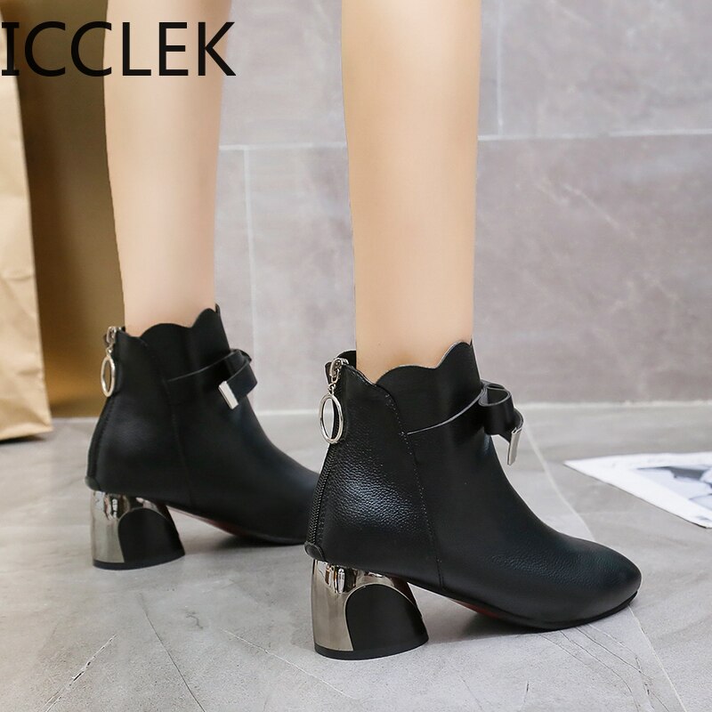 Women Ankle Boots Autumn Winter Shoes Med Heels Bare Boots Bow Dress Shoes Female Boots Wave White Botas Mujer