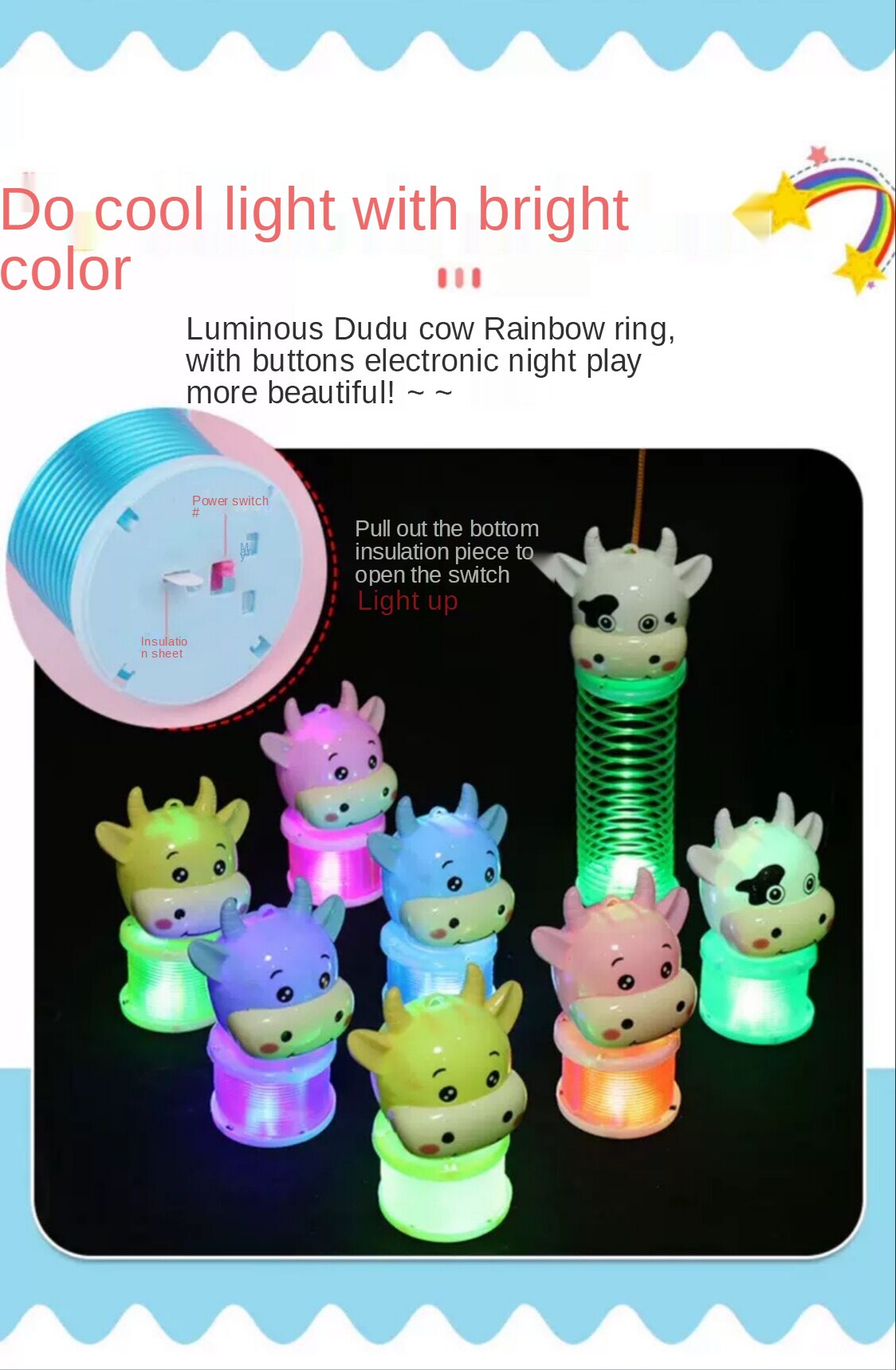 Year of The Ox Cartoon Rainbow Circle Spring Portable Lantern Portable Glowing Doodle Cow Happy Lantern