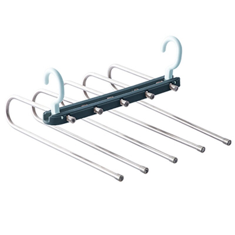 5-in-1 Drying Rack Hanger Wardrobe Finishing Double Hook Stainless Steel Folding Pants Rack Five In One Dual Drying Rack Hanger: 1PC Blue