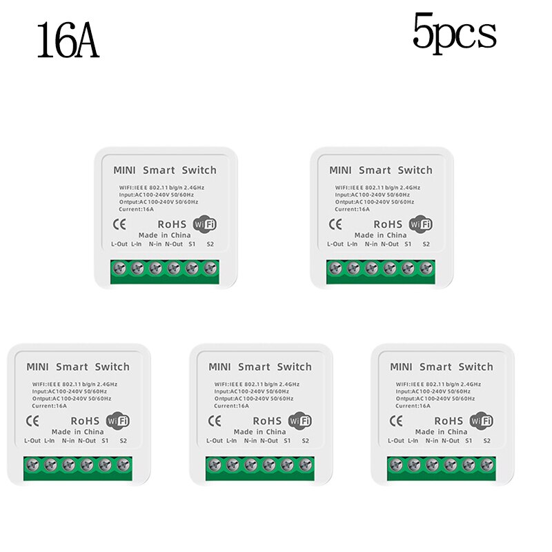 Mini Smart Wifi DIY Switch Supports 2 Way Control, Smart Home Automation Module, Works With Alexa Google Home Smart Life App: 16A 5pcs