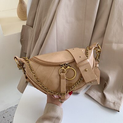 Luksus merke midje bag kjede stropp fanny pack kvinners midje pakker bag crossbody brystveske nerka: Khaki