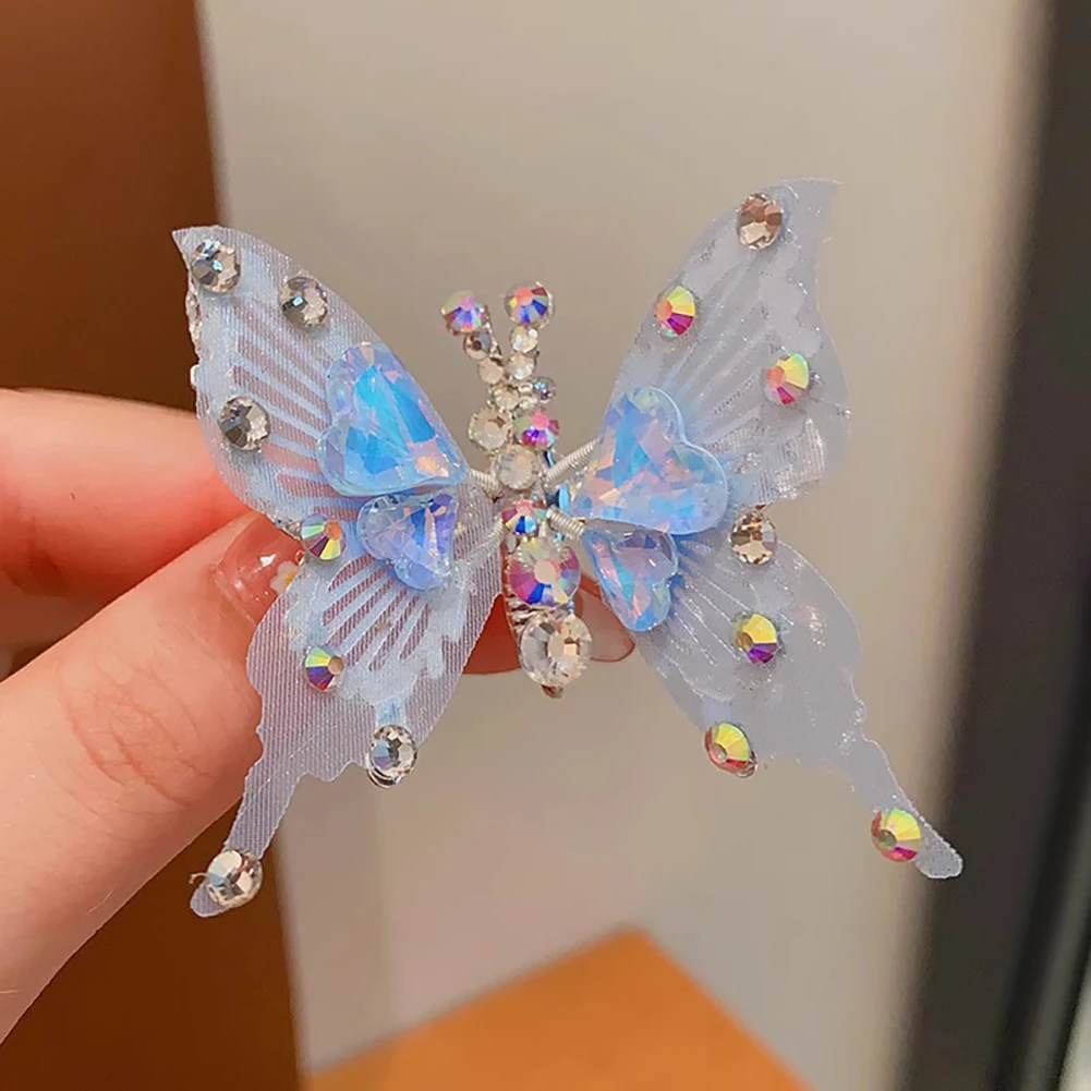 Strass Vlinder Haarspeld Driedimensionaal Levendig Bewegende Vleugels Mooie Pony Haarclip Hoofddeksels Haarstylingaccessoires: Blauw