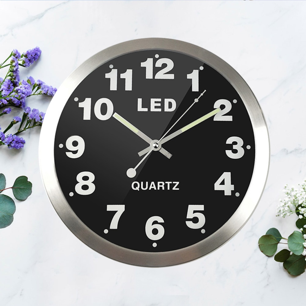 1pc LED Wall Clock Metal Frame Clock Large Number Clock Time Display Device Room Arrangement without Battery