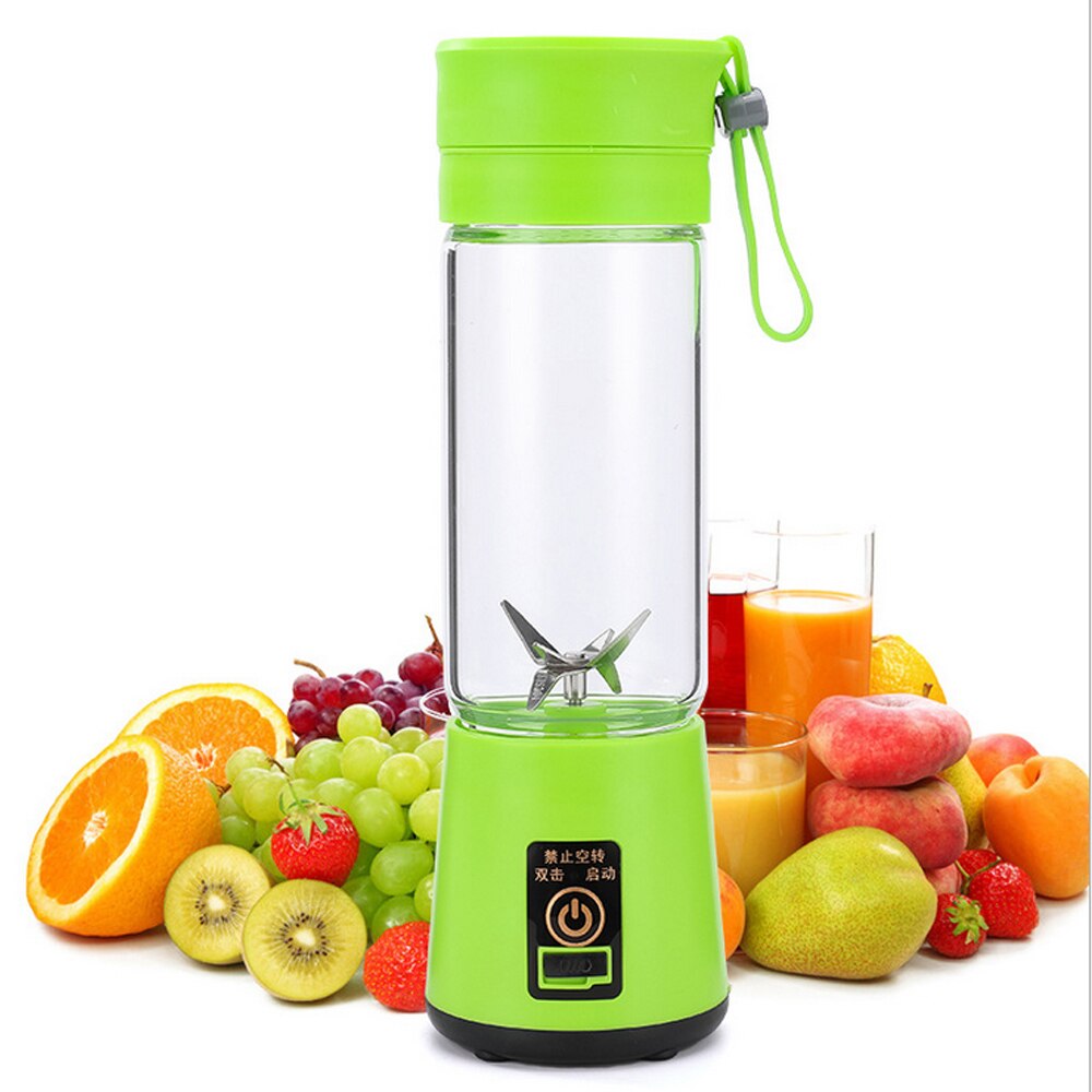 Portable Electric Juicer Rechargeable Smoothie Blender USB Mini Fruit Mixers Juicers Fruit Extractors Food Milkshake Multifuncti: green