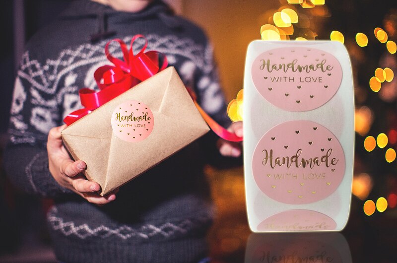 1000 stuks/partij ronde natuurlijke kraft handgemaakte stickers scrapbooking voor verpakking zelfklevende bedankstickers en zegellabels voor kantoorgebruik