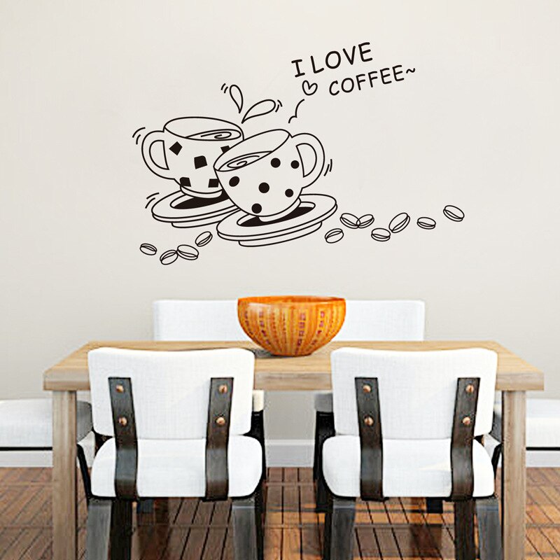 Kitchen Wall Decals Coffee cup Home Decor Cartoon Wall Stickers Decorations Poster DIY Mural art Decals: MULTI