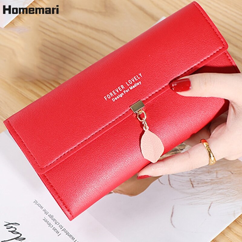 Homemari mulheres couro do plutônio carteiras femininas bolsas longas sacos de dinheiro folha telefone bolso senhoras carteira titular do cartão embreagem mujer 2021: long-red