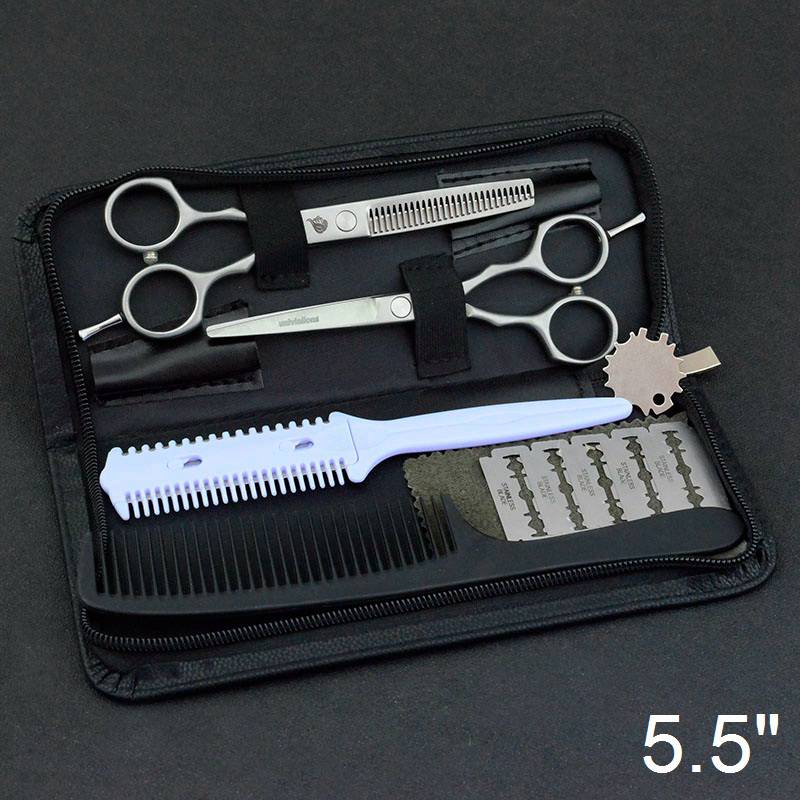 5.5" sharp scissors cut hair scissors thinning scissors pinking barber razor edge haircut cabelereiro hair cutting scisors: 5504B-Kit Case