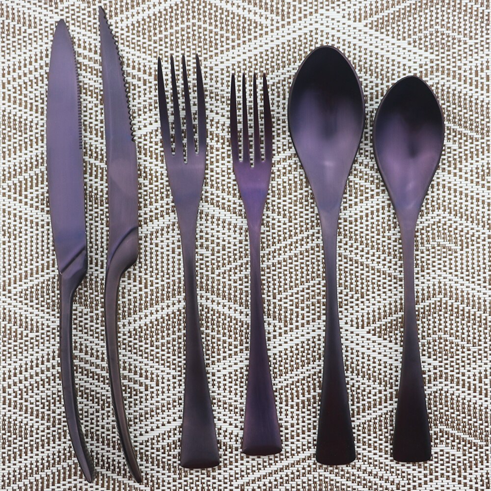Paars Restaurant Herbruikbare Servies Set Metalen Bestek Set Rvs Keuken Servies Mes Vork Lepel Set: 6pcs a