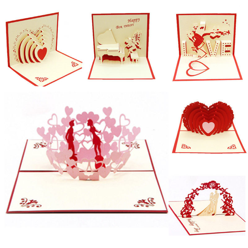 3D Pop Up Greeting Card Love Romantic Birthday Wedding Anniversary Valentine's Day Invitations Greeting Cards
