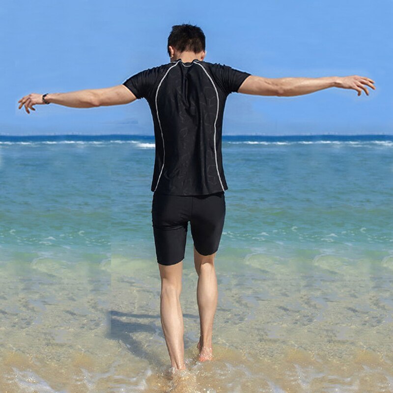 Two Piece Short Sleeve Surfing Swimsuit Men Plus Size Swimwear Shirt+shorts Korean Style Swimming Suit Maillot De Bain Homme