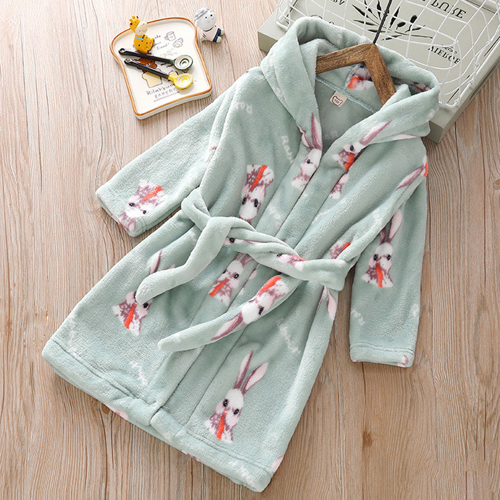Winter Children Fleece Pajamas Warm Flannel Sleepwear Boy Girl Cartoon Hooded Bathrobe Towel Night-Gown Sleepwear Homewear 3-8Y