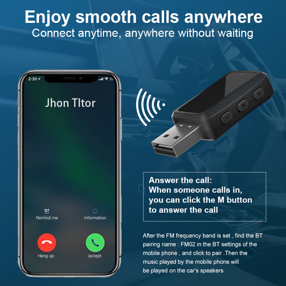 FM02 Bluetooth 5.3 Car Transmissor FM, Receptor Bluetooth do carro, Transmissor USB, Auto Acessórios