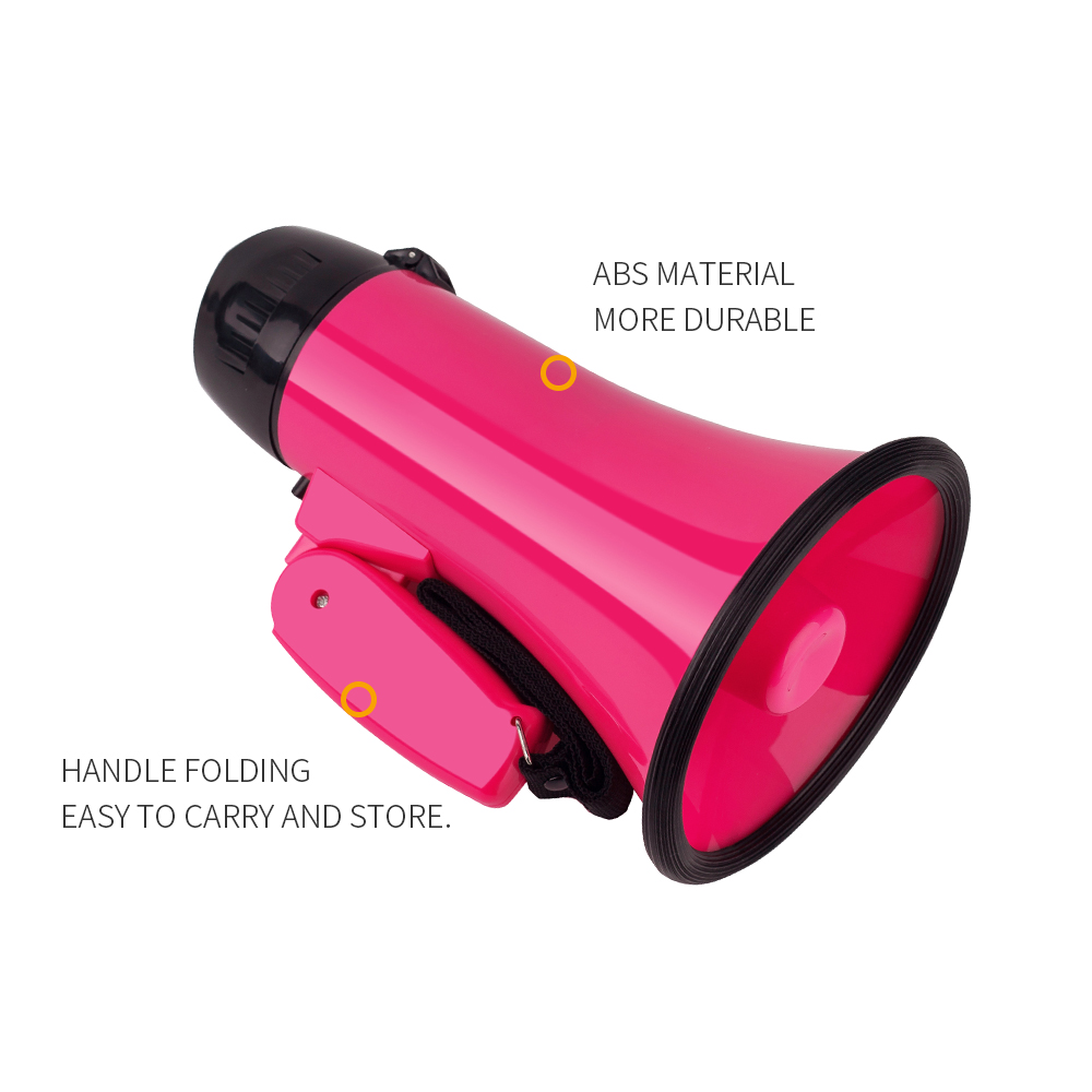 Mealivos Portable Loudspeaker 20 Watt Power Pink Megaphone Speaker Strap Grip Loudspeaker Record Play