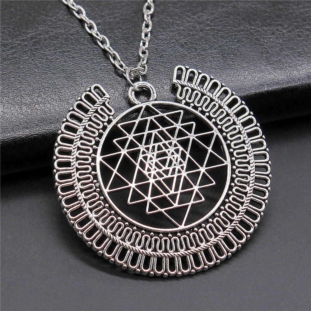 Creatieve Party Sieraden Accessoires Antiek Zilver Kleur Sri Yantra Patroon Hanger Ketting Voor Vrouwen Trendy Sieraden: Silver-50x48mm / 70cm