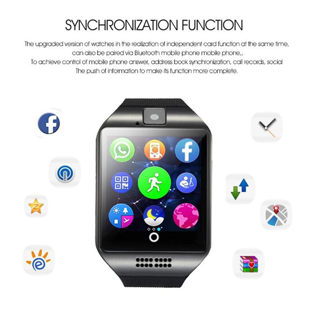 Bluetooth smart watch herre  q18 med berøringsskærm stor batteristøtte tf simkort kamera til android telefon