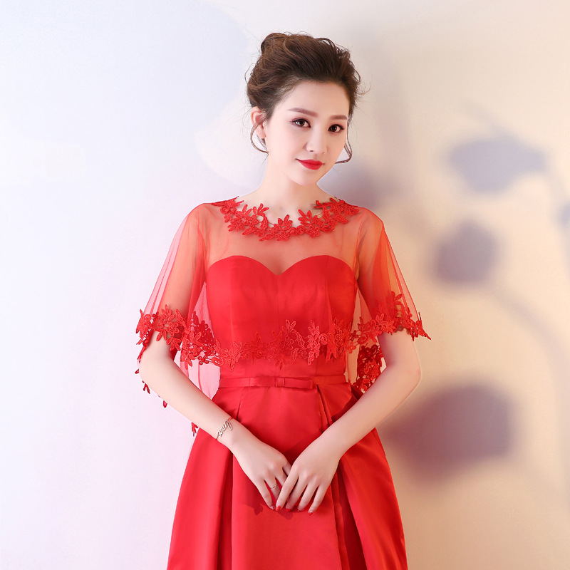 Boléro de mariage blanc, estival, Appliques de dentelle, écharpe châle pour femme, veste de mariage, jaqueta feminina: Rouge