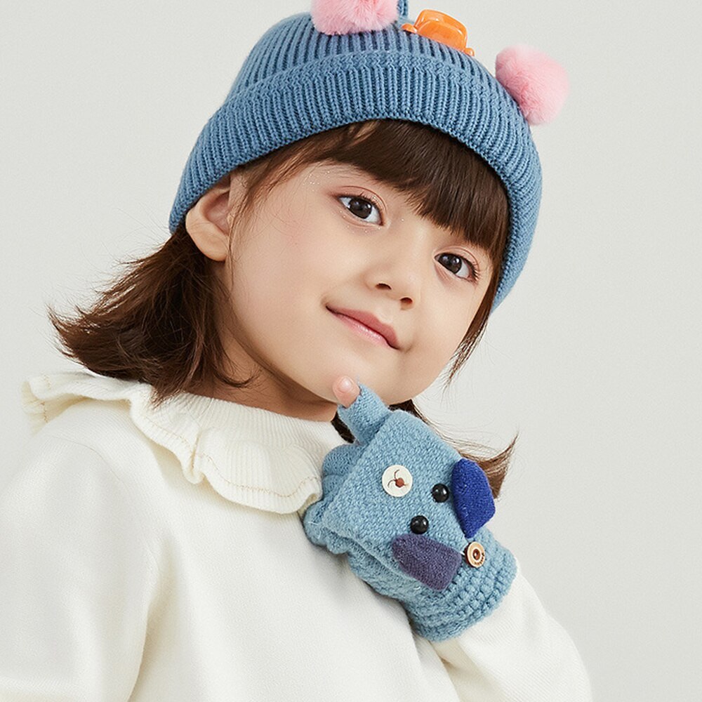 1 par de guantes de invierno a prueba de viento guantes para niños guantes de medio dedo Protector de dedos para niños al aire libre